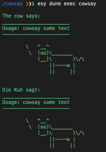 screenshot of cowsay with green text